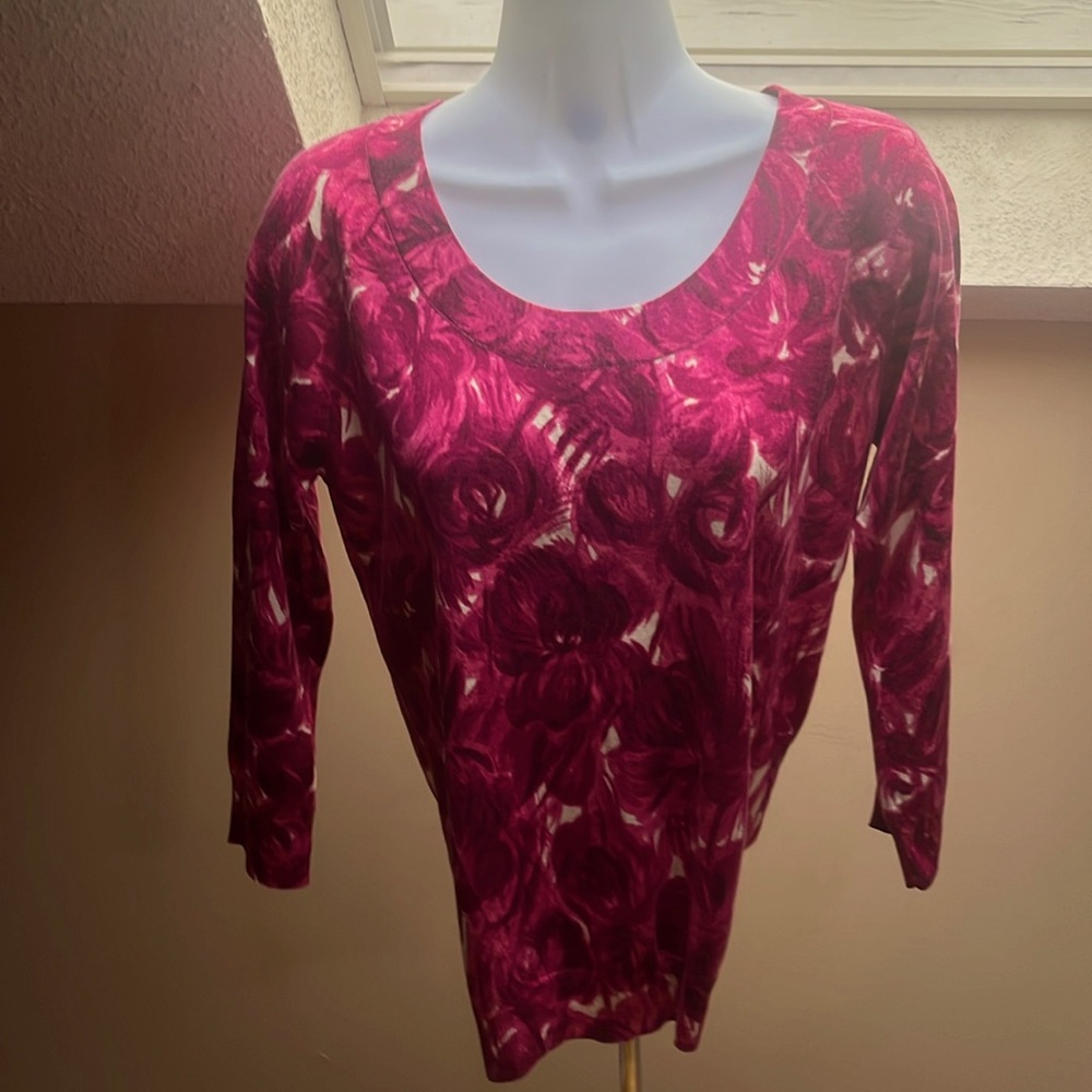 Talbots Floral Three Quarter Sleeve Lightweight Sweater